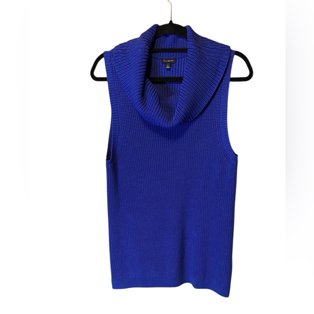Talbots Blue Sleeveless Mock Neck Knit Top NWT Women’s Large